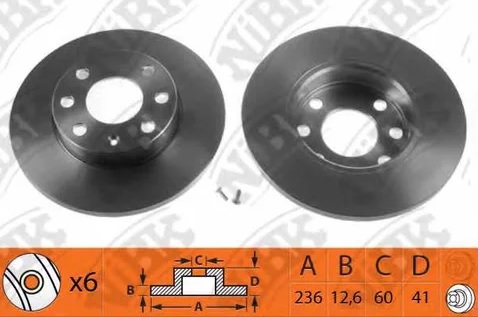 Диск тормозной передний Nibk RN1282, D=236 мм