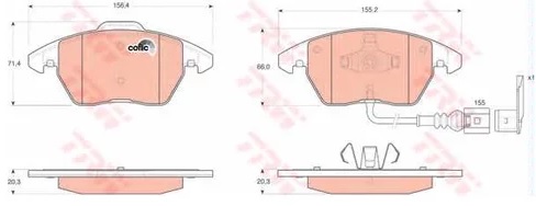 Колодки тормозные дисковые передних AUDI A3, VW GOLF,TOURAN TRW GDB1550DTE