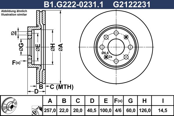 Диск тормозной передний OPEL CORSA Galfer B1.G222-0231.1, D=257 мм