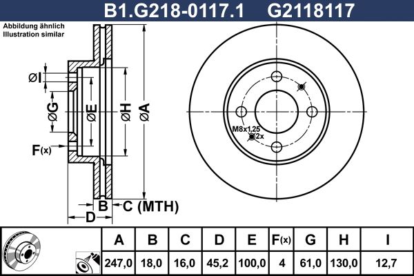 Диск тормозной передний NISSAN ALMERA Galfer B1.G218-0117.1, D=247 мм