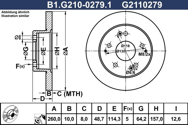 Диск тормозной задний HONDA CIVIC Galfer B1.G210-0279.1, D=260 мм