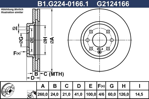 Диск тормозной передний OPEL Combo, Corsa, Meriva Galfer B1.G224-0166.1, D=260 мм 