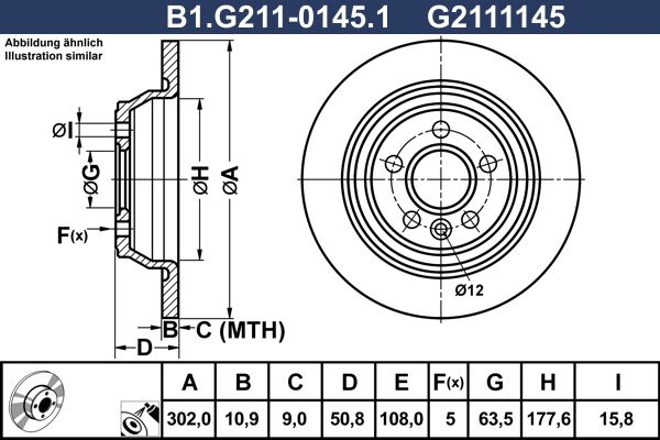 Диск тормозной задний FORD Focus, Mondeo Galfer B1.G211-0145.1, D=302 мм 