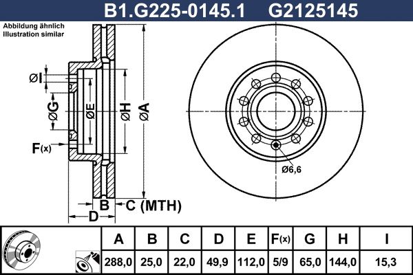 Диск тормозной передний Galfer B1.G225-0145.1, D=288 мм