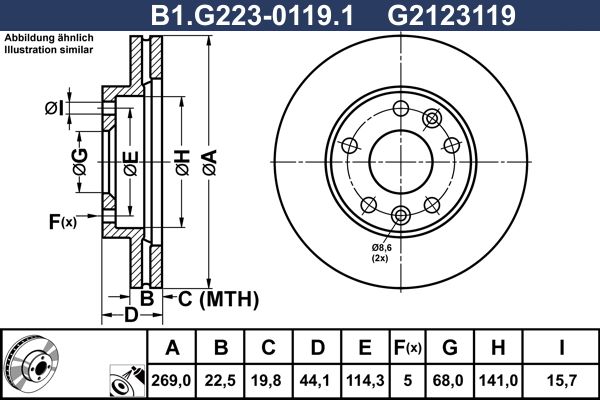 Диск тормозной передний RENAULT Duster, Kaptur Galfer B1.G223-0119.1, D=269 мм 