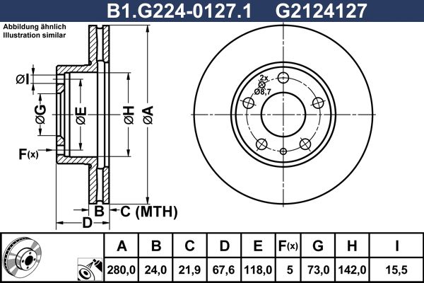 Диск тормозной передний CITROEN Jumper, FIAT Ducato, PEUGEOT Boxer Galfer B1.G224-0127.1, D=280 мм