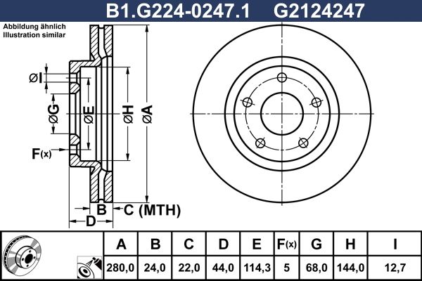 Диск тормозной передний NISSAN Juke Galfer B1.G224-0247.1, D=280 мм