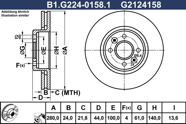 Диск тормозной передний RENAULT Clio, Megane Galfer B1.G224-0158.1, D=280 мм 