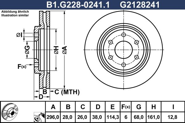 Диск тормозной передний NISSAN Navara, NP300, Pathfinder Galfer B1.G228-0241.1, D=296 мм  