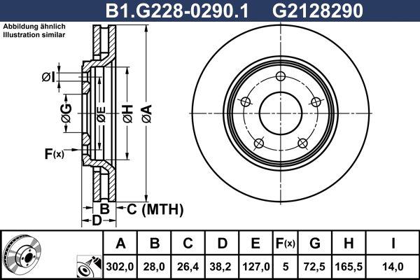 Диск тормозной передний FIAT Freemont Galfer B1.G228-0290.1, D=302 мм