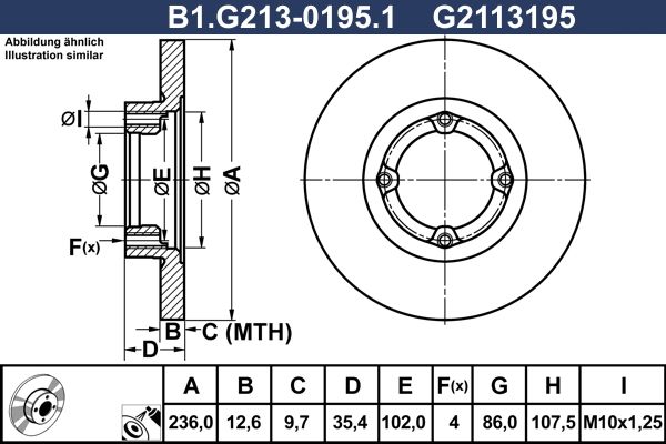 Диск тормозной передний CHEVROLET Matiz, Spark, DAEWOO Matiz Galfer B1.G213-0195.1, D=236 мм