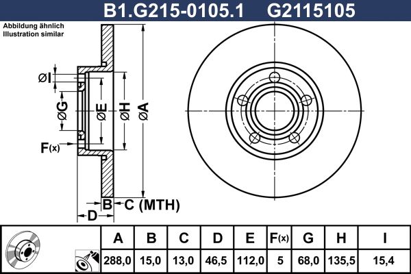 Диск тормозной передний AUDI 100, A4 Galfer B1.G215-0105.1, D=288 мм