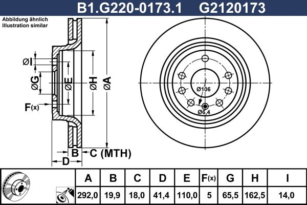 Диск тормозной задний FIAT Croma, OPEL Vectra, SAAB 9-3 Galfer B1.G220-0173.1, D=292 мм