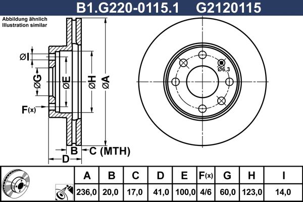 Диск тормозной передний OPEL, CHEVROLET, DAEWOO Galfer B1.G220-0115.1, D=236 мм