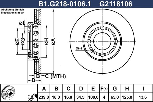 Диск тормозной передний SEAT Arosa, VOLKSWAGEN Lupo, Polo Galfer B1.G218-0106.1, D=239 мм 