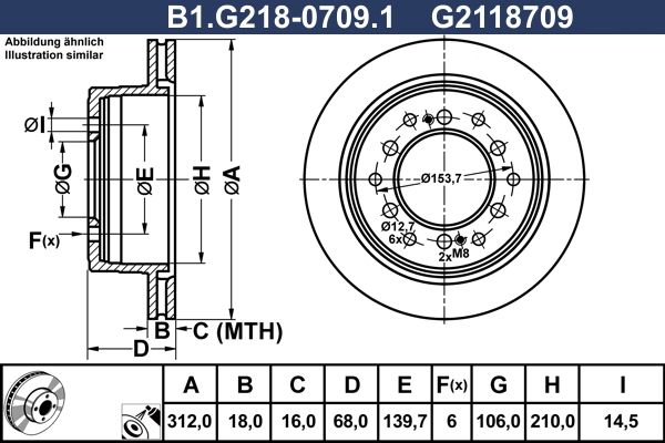 Диск тормозной задний TOYOTA 4Runner, Land Cruiser Prado, LEXUS GX Galfer B1.G218-0709.1, D=312 мм