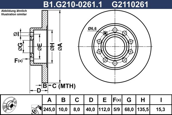 Диск тормозной задний AUDI 80, A4, SEAT Exeo Galfer B1.G210-0261.1, D=245 мм