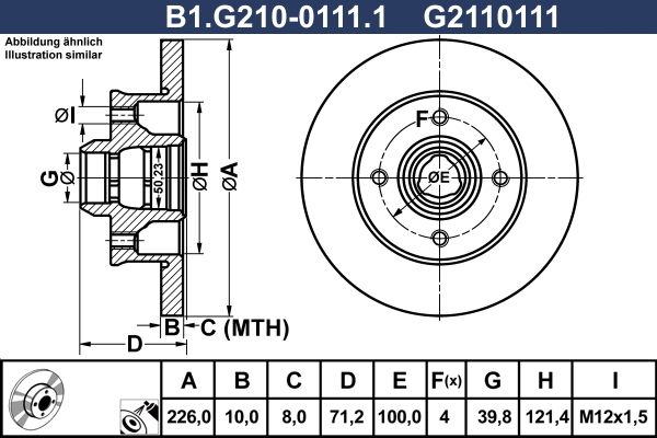 Диск тормозной задний SEAT Cordoba, VOLKSWAGEN Golf Galfer B1.G210-0111.1, D=226 мм