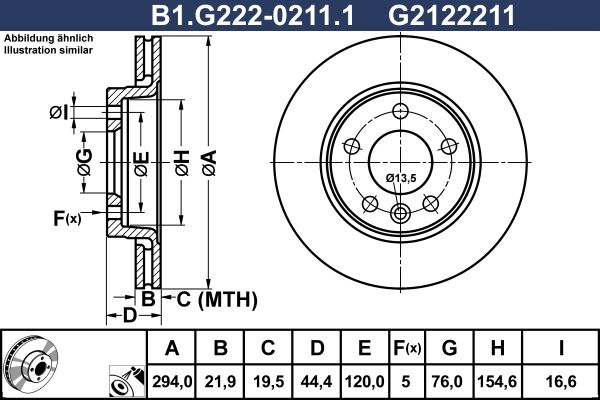 Диск тормозной задний VOLKSWAGEN Multivan, Transporter Galfer B1.G222-0211.1, D=294 мм 