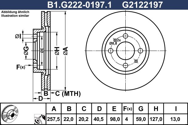 Диск тормозной передний ALFA ROMEO Mito Galfer B1.G222-0197.1, D=257.5 мм