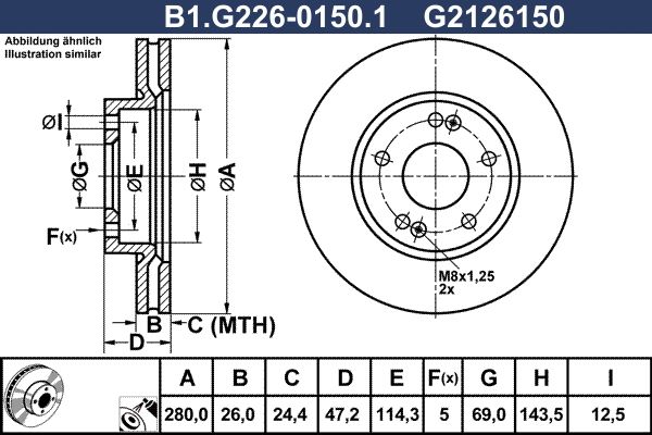 Диск тормозной передний HYUNDAI i30, ix20, KIA Cee'd Galfer B1.G226-0150.1, D=280 мм
