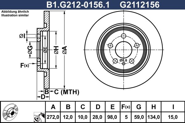 Диск тормозной задний CITROEN, FIAT, LANCIA, PEUGEOT Galfer B1.G212-0156.1, D=272 мм