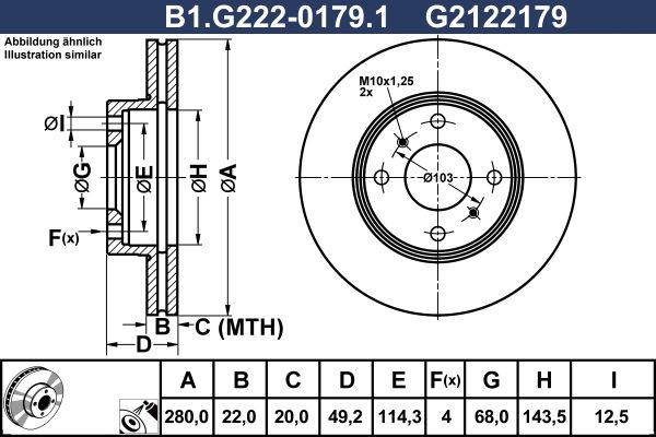Диск тормозной передний NISSAN Almera, Primera Galfer B1.G222-0179.1, D=280 мм 