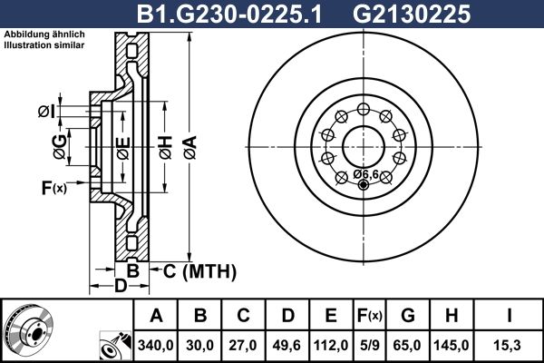 Диск тормозной передний Galfer B1.G230-0225.1, D=340 мм