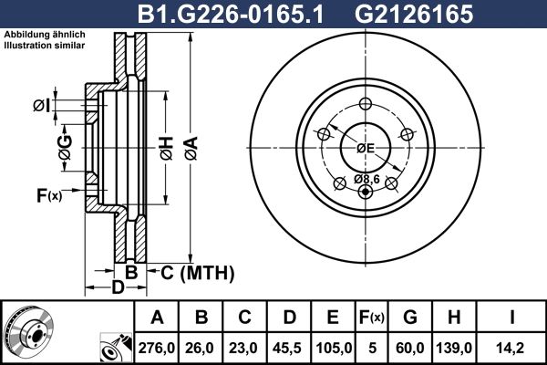 Диск тормозной передний OPEL Astra, CHEVROLET Aveo, Cruze Galfer B1.G226-0165.1, D=276 мм 