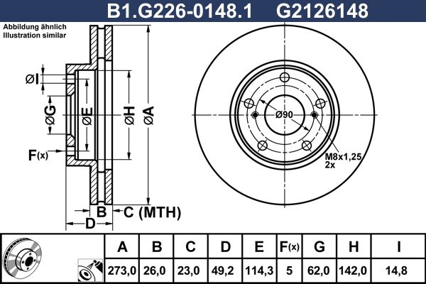 Диск тормозной передний TOYOTA Auris, Corolla Galfer B1.G226-0148.1, D=273 мм