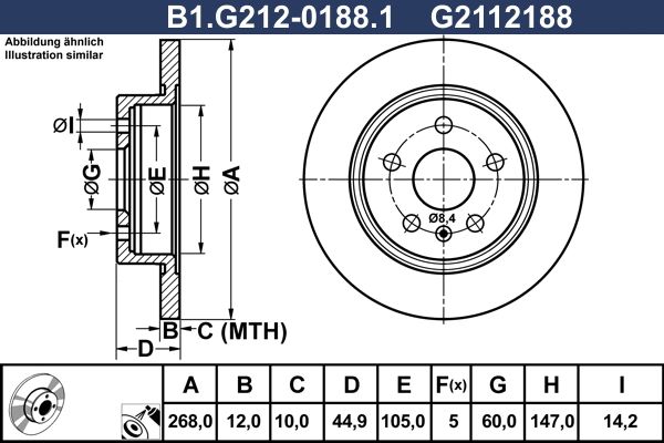 Диск тормозной задний OPEL Astra, Mokka, CHEVROLET Aveo, Cruze Galfer B1.G212-0188.1, D=268 мм 