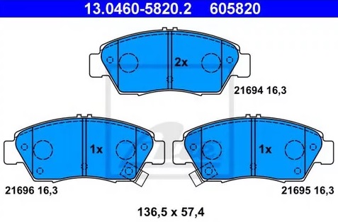 Колодки тормозные дисковые HONDA CIVIC, CRX Ate 13.0460-5820.2