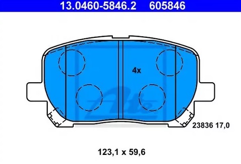 Колодки тормозные дисковые передние TOYOTA Avensis, Matrix Ate 13.0460-5846.2 