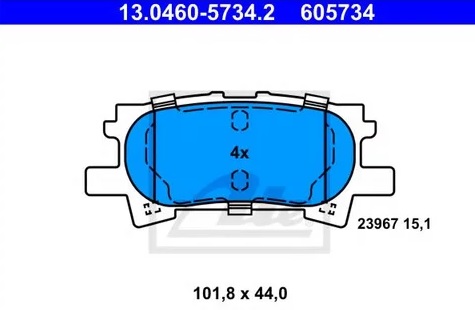 Колодки тормозные дисковые задние TOYOTA Harrier, LEXUS RX Ate 13.0460-5734.2