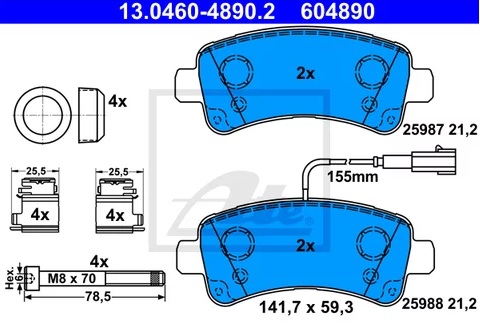 Колодки тормозные дисковые задние CITROEN Jumper, FIAT Ducato, PEUGEOT Boxer Ate 13.0460-4890.2