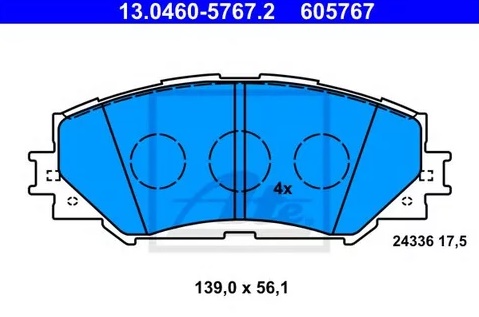 Колодки тормозные дисковые передние SUBARU Trezia, TOYOTA Corolla Ate 13.0460-5767.2