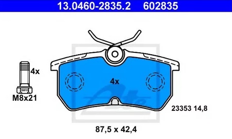 Колодки тормозные дисковые задние FORD FIESTA, FOCUS Ate 13.0460-2835.2