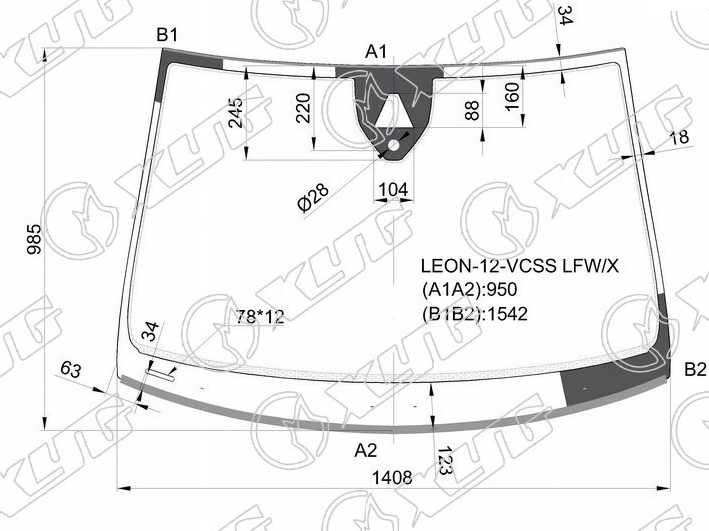 Стекло лобовое SEAT LEON XYG LEON-12-VCSS LFW/X 