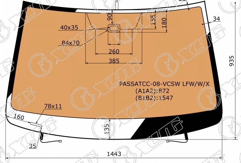 Стекло лобовое VOLKSWAGEN PASSAT XYG PASSATCC-08-VCSW LFW/W/X 