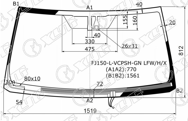 Стекло лобовое с обогревом щеток TOYOTA LAND CRUISER PRADO, LEXUS GX 460 XYG FJ150-L-VCPSH-GN LFW/H/X 