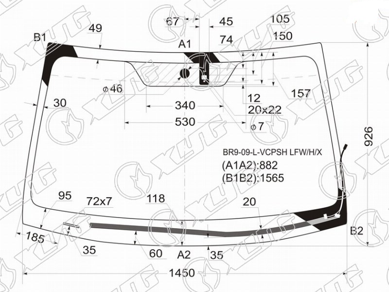 Стекло лобовое с обогревом щеток SUBARU LEGACY, OUTBACK XYG BR9-09-L-VCPSH LFW/H/X 