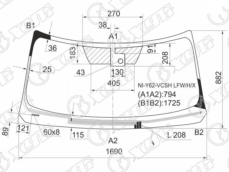 Стекло лобовое с обогревом щеток NISSAN PATROL, INFINITI QX56 XYG NI-Y62-VCSH LFW/H/X 