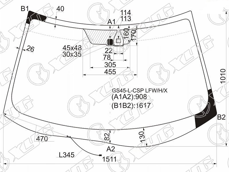 Стекло лобовое с обогревом щеток MITSUBISHI OUTLANDER, PEUGEOT 4007 XYG GS45-L-CSP LFW/H/X 