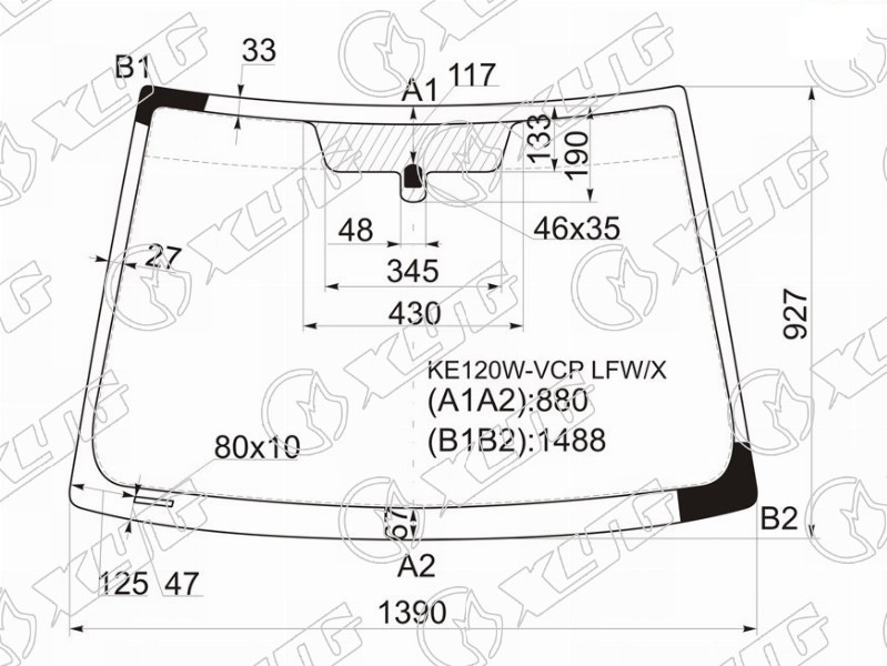 Стекло лобовое TOYOTA COROLLA, RUNX, ALLEX, FIELDER, LIFAN SOLANO XYG KE120W-VCP LFW/X 