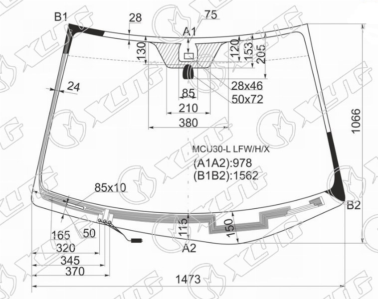 Стекло лобовое с обогревом щеток LEXUS RX 300, 330 XYG MCU30-L LFW/H/X 