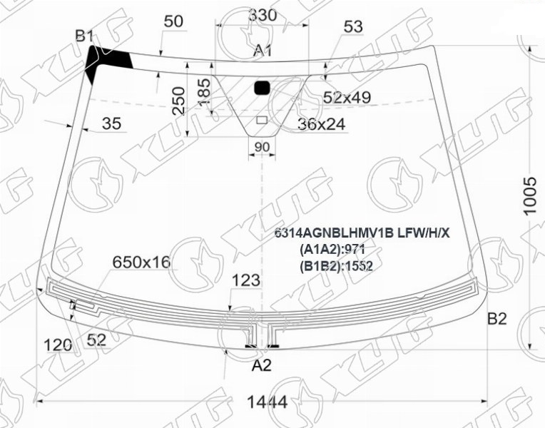 Стекло лобовое с обогревом щеток CHEVROLET CAPTIVA, OPEL ANTARA XYG 6314AGNBLHMV1B LFW/H/X 