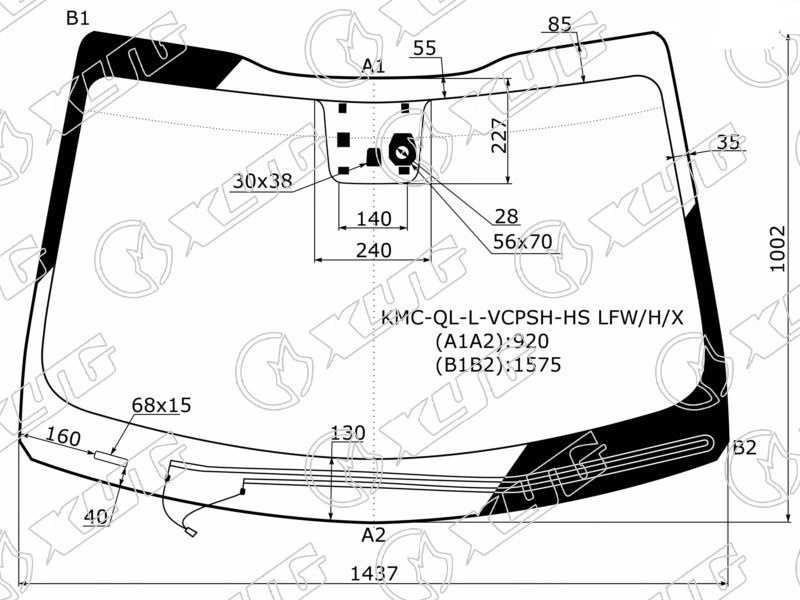 Стекло лобовое с обогревом щеток KIA SPORTAGE XYG KMC-QL-L-VCPSH-HS LFW/H/X 