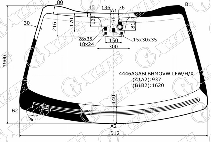 Стекло лобовое с обогревом щеток KIA SORENTO PRIME XYG 4446AGABLBHMOVW LFW/H/X 