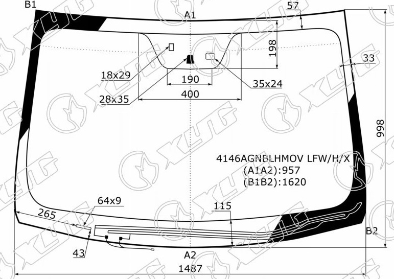 Стекло лобовое с обогревом щеток HYUNDAI i40 XYG 4146AGNBLHMOV LFW/H/X 