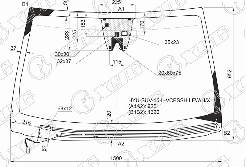 Стекло лобовое с обогревом щеток HYUNDAI SANTA FE XYG HYU-SUV-15-L-VCPSSH LFW/H/X 